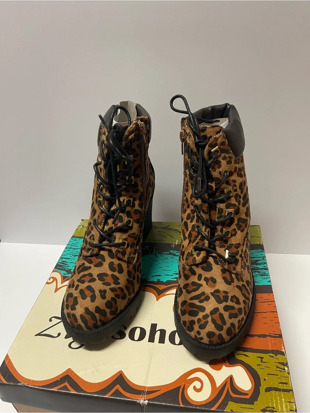 Zigi Soho Leopard Lace-Up Ankle Boots in Brown and Black - Picture 4 of 7